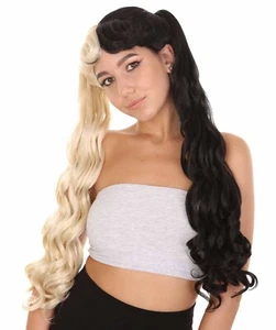 Marie, Long Wavy Two Tone Black and White High Pigtails HW-3895 - Picture 1 of 10