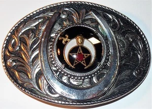 DE COLECCIÓN Espada Francmasona Shriner Mason Estrella de la Luna TONO PLATEADO HEBILLA DE CINTURÓN ovalada - Imagen 1 de 5