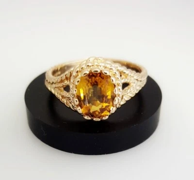 Anillo de cuerda vintage de zafiro amarillo canario ovalado de oro amarillo de 14k de 1,00 quilates talla 4,75 Foto 1 de 4