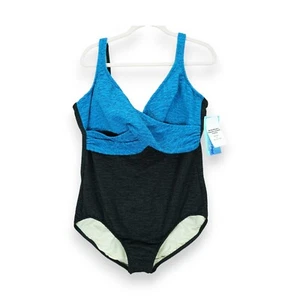 NWT Penbrooke Krinkle Textured Colorblock One-Piece Tummy Control Swimsuit - 22W - Picture 1 of 6