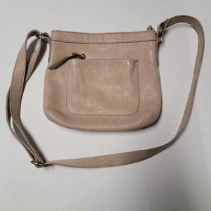 Fossil Leather Crossbody Shoulder Bag Purse Beige adjustable Strap Vint Pebbled - Picture 1 of 6