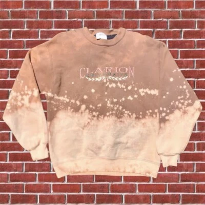 Vintage Clarion University Bleach Dye Tan Sweatshirt Womens Size Medium (Q) — 第 1/4 张图片