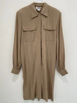 VTG Women’s Blouse 100% Silk Button Down Long Brown Shirt Long Sleeve Size 10 - Image 1 of 4