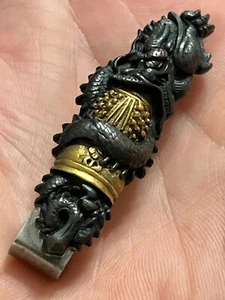 Antike japanische Meiji Ära Shakudo gemischt Metall Drache Krawattenschließe 060925fDCZII - Bild 1 von 6