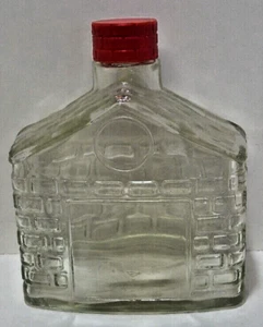 Vintage Clear Glass Log Cabin Shaped Bottle With Chimney Lid 7" T x 5.5" W x 3.5 - Picture 1 of 6