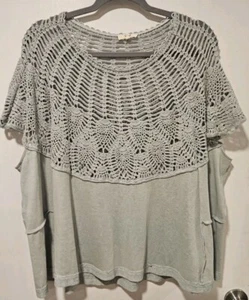 Easel Large Green Crochet Top Shirt - Picture 1 of 5