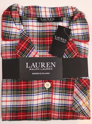 RALPH LAUREN Size L Women's Pajama Pant Set Ivory Red Plaid BRUSHED TWILL NEW - Image 1 of 4