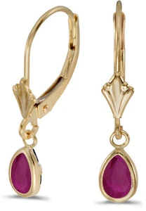 14k Yellow Gold Pear Ruby Bezel Lever-back Earrings - Picture 1 of 1