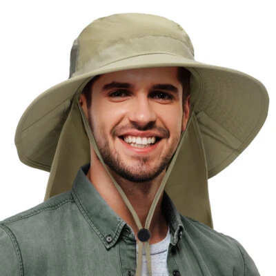 Sombrero para sol de ala ancha para hombre con solapa en el cuello Gorra de safari para senderismo al aire libre Foto 1 de 4
