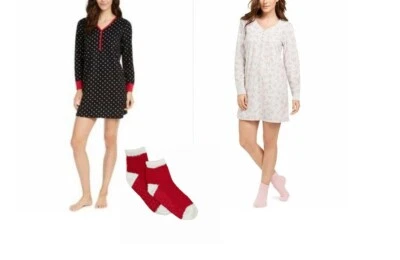 Charter Club Mujer Suave Acogedor Polar Camisa para Dormir y Calcetín Conjunto M, 2XL Foto 1 de 4