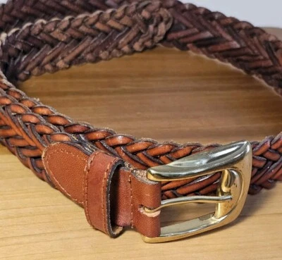 Talbots Belt Womens Size Medium Leather Woven Braided Brown - Image 1 of 4