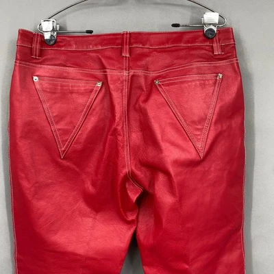 Pantalones de cuero rojos estilo metro vintage talla 16 puntada triángulo bolsillos motociclista Foto 1 de 4