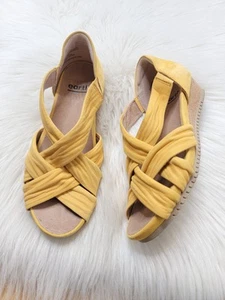 Earth Women's Size 7 Yellow Ficus Gemini Soft Suede Leather Wedge Sandals - Picture 1 of 14