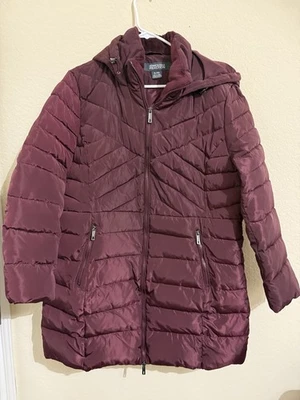 Kenneth Cole Reaction Puffer Jacket Womens XL Quilted Plush Collar Down Red - Image 1 of 4