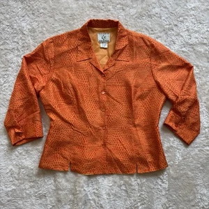 VTG Ice 100% Silk Button Down Blouse Orange Polka Dots Women’s L 3/4 Sleeves - Picture 1 of 9