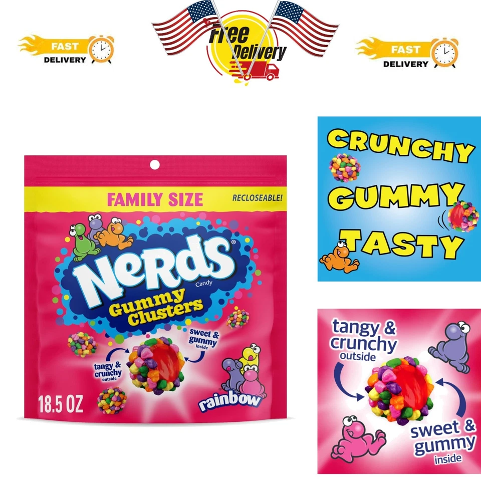 NERDS Gummy Clusters Candy Rainbow Crunchy and Gummy 18.5 oz -