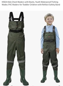 HISEA Kids Chest Waders with Boots, Youth Waterproof Fishing Wader, Nylon PVC - Picture 1 of 11