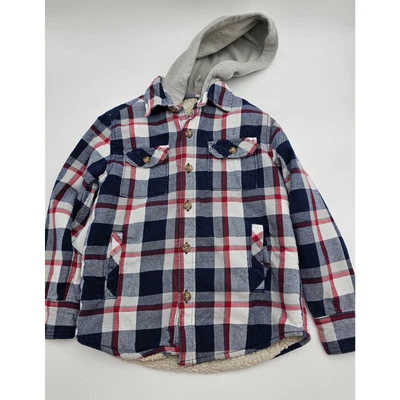 GapKids Boy's Size 6-7 Plaid Hooded Button-down Jacket with Fleece Lining - Изображение 1 из 4
