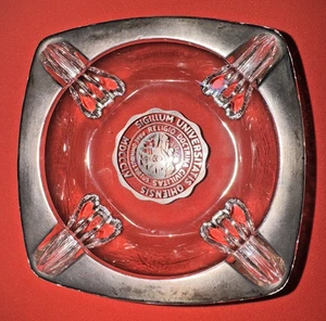 VINTAGE MID CENTURY OHIO UNIVERSITY GLASS ASHTRAY OU SEAL EXC. COND. CLAW FOOTED - Picture 1 of 10