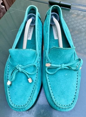 SAKS FIVE AVENUE Mocasines Gamuza Cuero Mocasines de Conducción Turquesa Talla 9B COMO NUEVO Foto 1 de 4