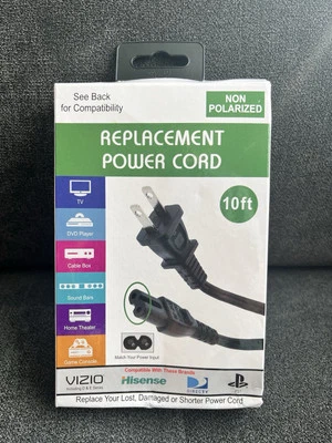 Non Polarized Replacement Power Cord, Open Box/Unused 10 Feet, Black. - Image 1 of 4