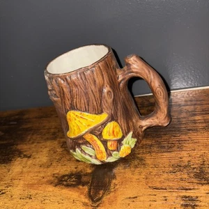 Vintage Treasure Craft MUSHROOM ceramic mug faux wood/2PC LOT! - Picture 1 of 6
