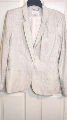 Blazer para mujer Calvin Klein 14 blanco negro a rayas mezcla de LINO bolsillos forrados Foto 1 de 4