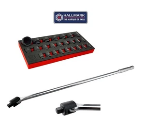 Britool Hallmark 1/2" Drive Impact Socket Set Sizes 8-36mm + Breaker Bar 750mml - Picture 1 of 9
