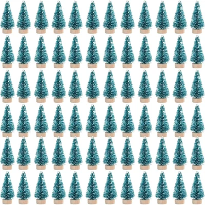 72 Pcs Mini Artificial Christmas Sisal Snow Trees with Wood Base, Blue-Green - Image 1 of 4