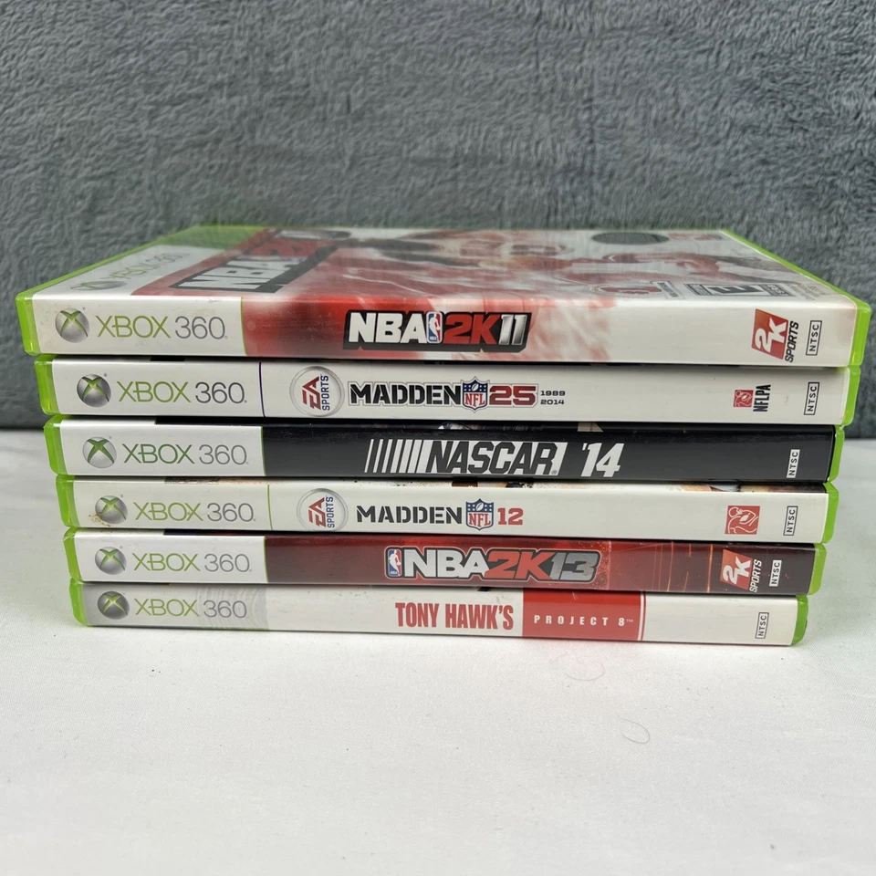 Lote de 6 Videojuegos Xbox 360: NBA 2K11&13, Madden 12&25, Nascar 14, Tony Hawks Foto 1 de 4