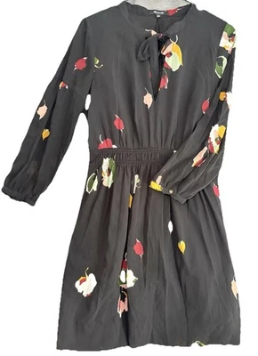 Vestido Madewell Negro Floral Cuello Atado Talla 2 Manga Larga Cintura Elástica Midi Foto 1 de 4