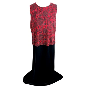 Alex Evenings Red beaded Black Velvet Dress Sleeveless floral Party Size 16W - Picture 1 of 9
