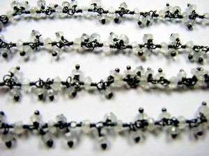12 Inch Natural MoonStone Cluster Sterling Rhodium Plated Gem Stone Link Chain - Picture 1 of 1