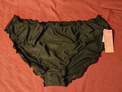 Summer Crush Juniors 2X Hipster Bikini Bottom Full Coverage Lettuce Edge Black  - Image 1 of 4