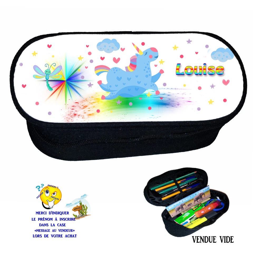 trousse à crayons licorne arc en ciel personnalisable avec prénom réf 262 - Photo 1/1