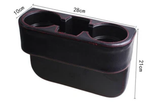Dual Cup Holder Car Seat Mount Console Phone Storage Box Leather Catcher Black - Picture 1 of 8