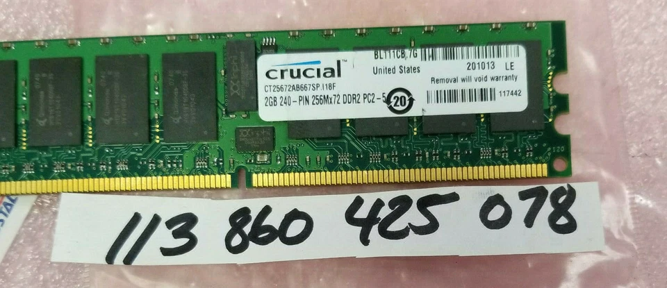  2GB  1RX4  PC2-5300R  DDR2-667MHz ECC-REG  CL5 240PIN SINGLE  RANK  256X4 RDIMM - Image 1 of 1