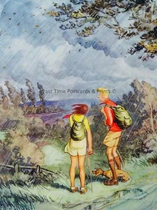 1939 Vintage Colour Print HILL WALKING RAMBLERS & ENGLISH WEATHER - AUTUMN TINTS - Picture 1 of 2