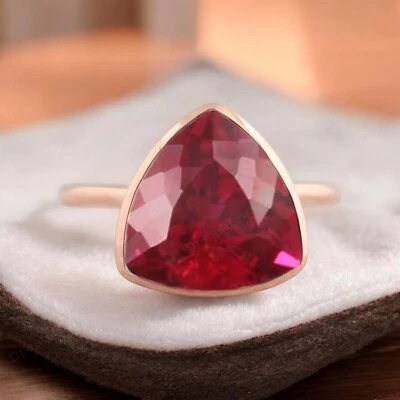 Anillo solitario de oro rosa de 14k 12 mm con forma de billón de rubí natural para mujer Foto 1 de 4