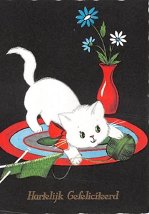 White FIELT Gatitos FELICITACIONES Felicitaciones POSTAL - Imagen 1 de 2