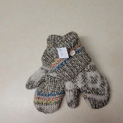 Brown multicolor fleece lined upcycled sweater mittens size sm/med (417) - Image 1 of 4