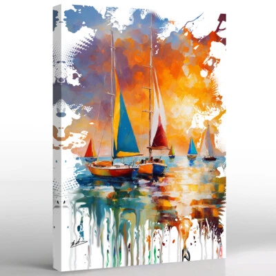 Leinwand Bild Segelboot Meer Bunt Abstrakt Wandbilder XXL Wohnzimmer Modern 4910 - Bild 1 von 4