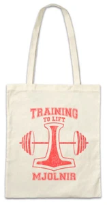 Training To Lift Mjolnir Stofftasche Einkaufstasche Fun Weightlifting Hammer - Picture 1 of 1