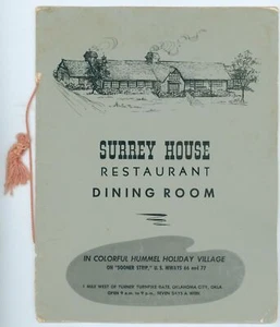 c1955 Surrey House Restaurant Dinner Menu Hummel Village Oklahoma City Turnpike - Picture 1 of 5