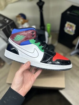Jordan 1 Mid SE Black/Multicolor/White Size 11W 9.5M “Multi Patent Color” - Image 1 of 4