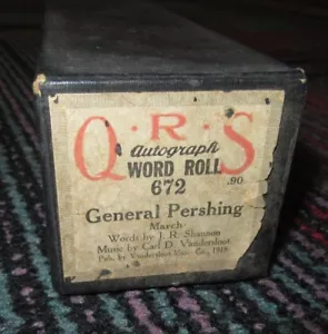 VINTAGE QRS "GENERAL PERSHING" MARCH PLAYER PIANOFORTE ROLL 672, WORD ROLL, GUC - Foto 1 di 6