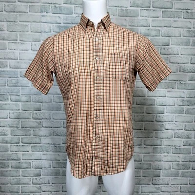 Camisa Rockabilly Vintage Años 70 Wedgefield Para Hombres M Naranja Marrón A Cuadros Abotonada Foto 1 de 4