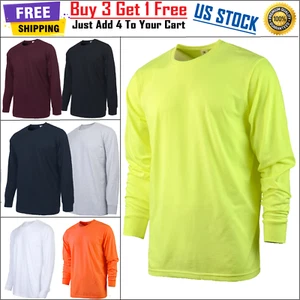 Camiseta de algodón cuello redondo para hombre manga larga clásica acanalada puño y cuello liso - Imagen 1 de 33