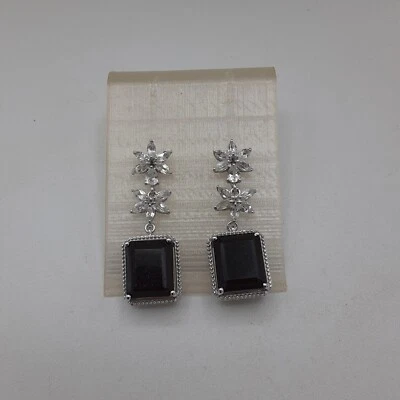 Серьги с черным турмалином и белым топазом из платины и чистого серебра 16,85 карата - Изображение 1 из 4