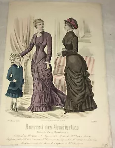Schönes handkoloriertes modisches Druck Damen Journal des Demoiselles Paris 1880 - Bild 1 von 2